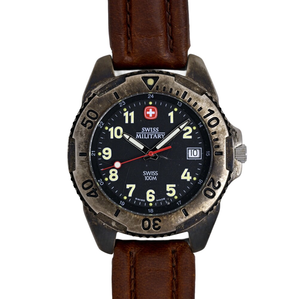 Swiss Military 39mm Men's Diver 100M Rustic Silver Patina Vintage 90's Watch